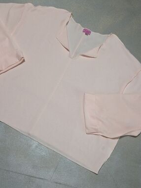 mi ami  For Francesca's Soft Pale Pink Ribbed V-Notch Long Sleeve Top Oversized